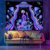 Schwarzlicht Astronaut Skelett Pilz Zeittunnel Wandteppich, UV Psychedelisches Wandbehang für Schlafzimmer