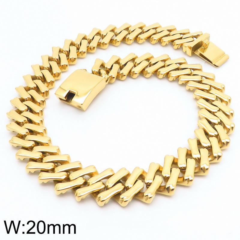 Cross Border Trend 18K Gold Plated Stainless Steel Hip Hop Bright Surface Cuban Necklace Men and Women Jewelry