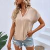 Women’s Short Sleeve Blouse Casual Loose Fit V Neck Top Lightweight Soft Fabric Summer Basic Shirt for Daily Wear