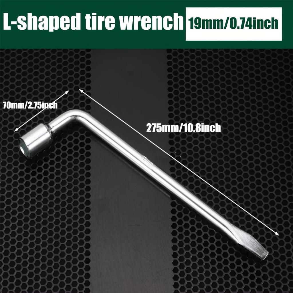 Car Spare Tire Lug Wrench,Slotted End Socket Repair Tool,Tire Replacement Tool (Silvery),L shaped socket wrench car wheel