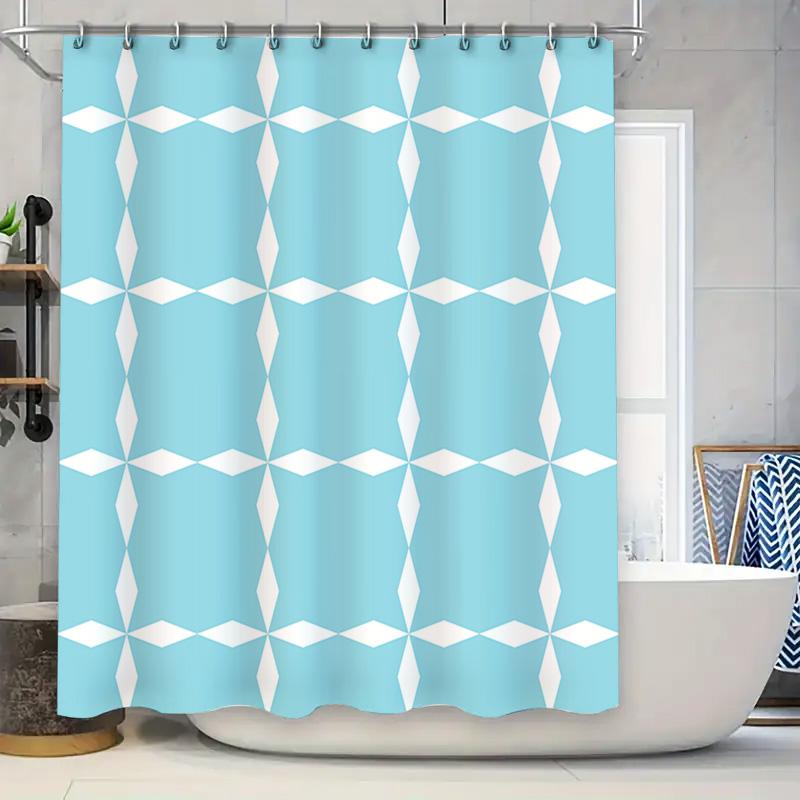 

Blue White Geometric Shower Curtain Modern Bath Decoration For Home Decor Bathroom Accessory Rectangular Shape Pattern Water Res W60H190(CM)-1 Pcs