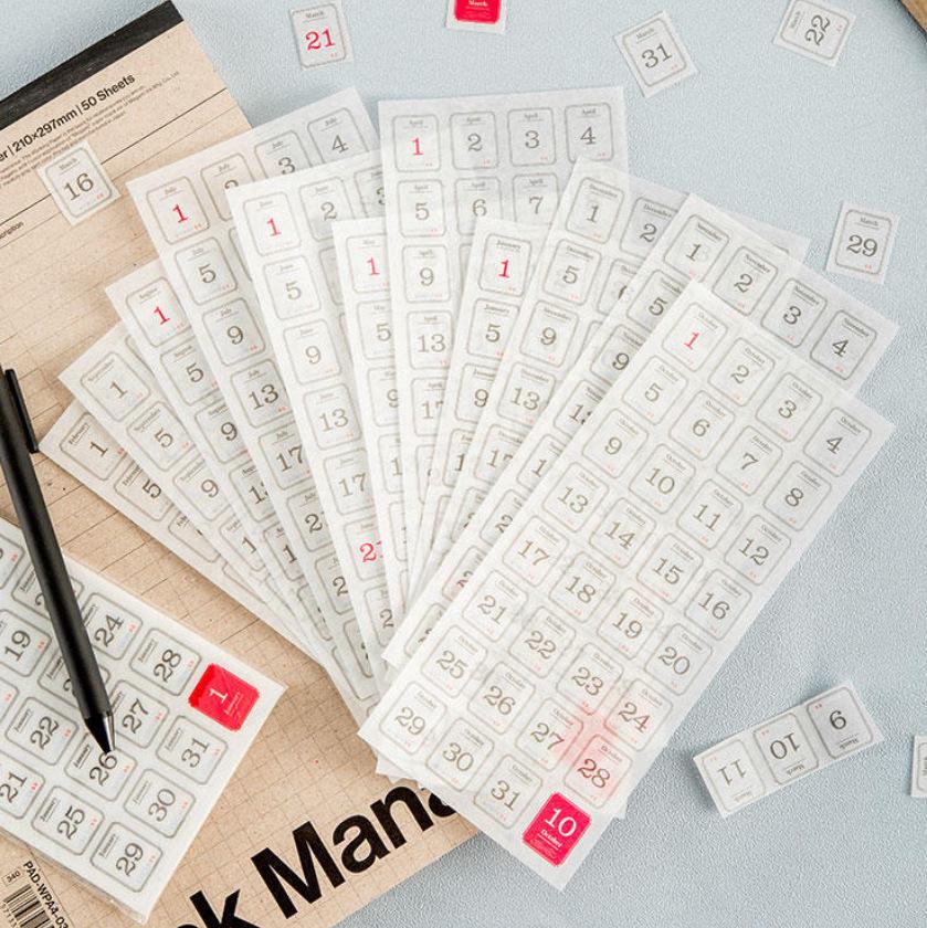 365-Day Decorative Date Stickers Set for Planners - Pack of 12