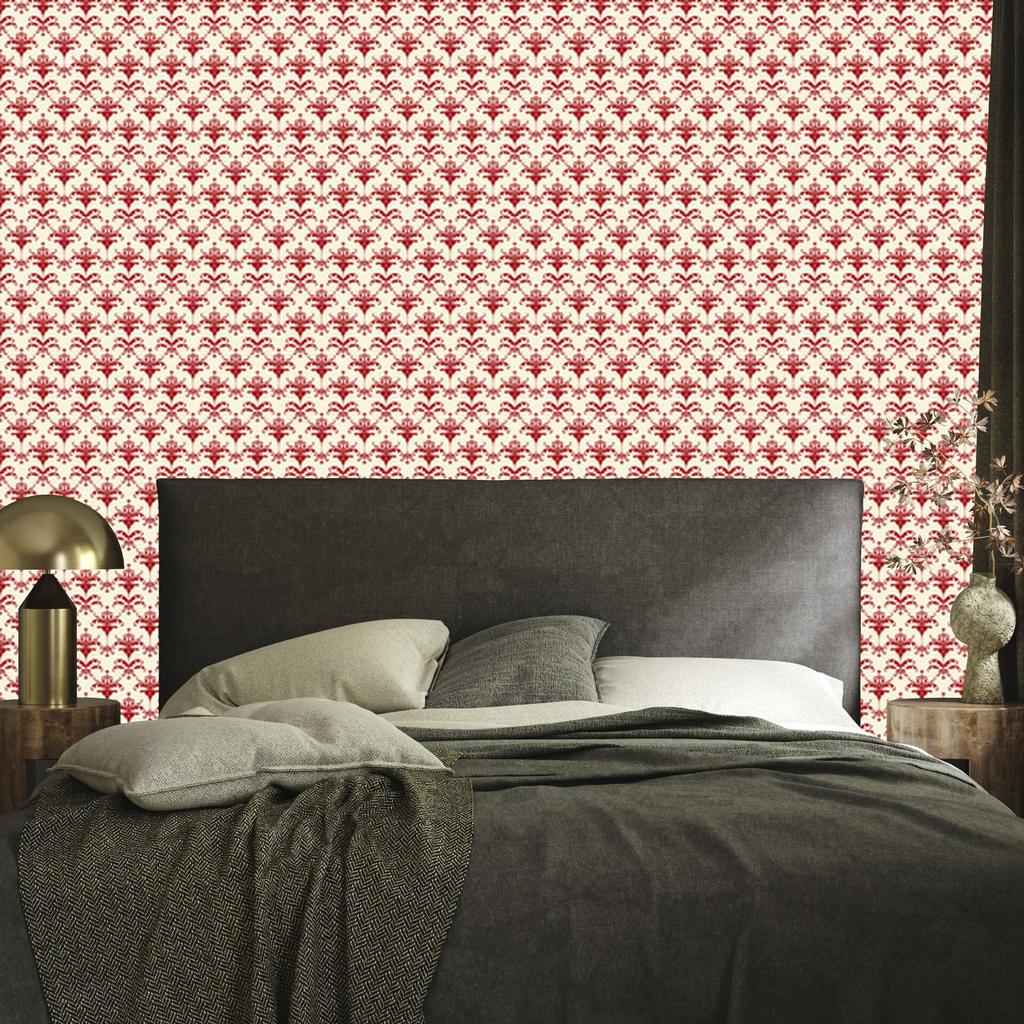Christmas Damask Wallpaper Cream and Red 50x1000