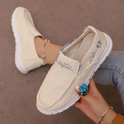 Damen Freizeitsneaker Low-Top mit gewaschenem Canvas & Gänseblümchen-Design
