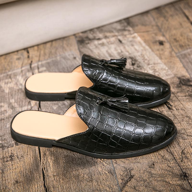 Summer Men Half Loafers Fashion Tassel Breathable Slippers Man Outdoor Lightweight Mules Cool Half Shoes for Man Leather Sandals