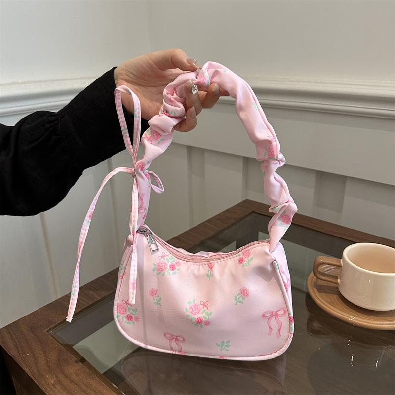 1Pcs Cute Flower Bow Print Canvas Shoulder Bags New Korean Girl Handbags Outdoor Travel Women Keys Phone Messenger Bag