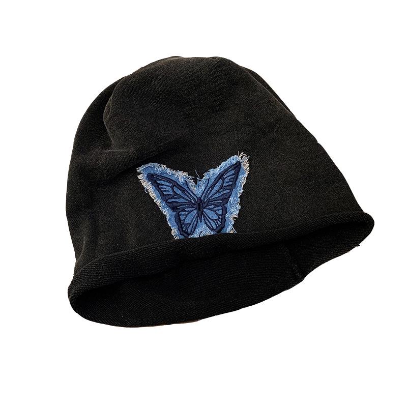 Women's Butterfly Retro Knitted Hat - Autumn/Winter Warm, Solid Color, Rolled Edge Pullover, Small Face Enhancing Design