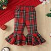 Christmas Toddler Infant Baby Girl Clothes Sets Ruffle Long Sleeve Bow Tops Plaid Pants Xmas Outfit Costume