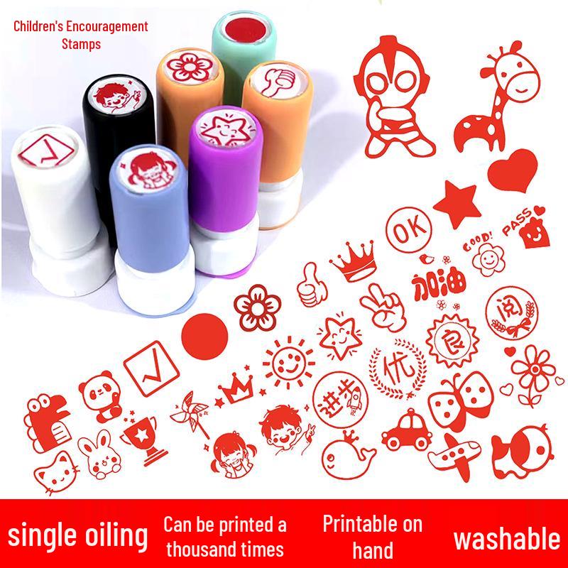 Children's Reward Stamp Set: Cartoon Teacher Small Red Flower Stamps for Kindergarten and Primary School
