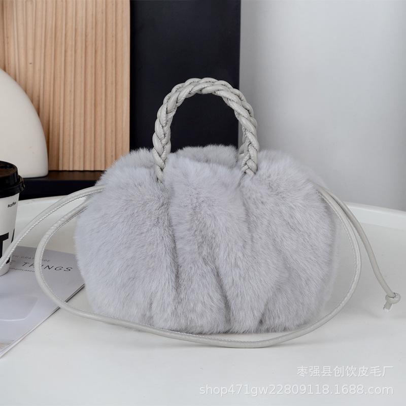 Crossbody bag niche pumpkin bag new portable imitation wool bag fashionable versatile cloud pleated bag