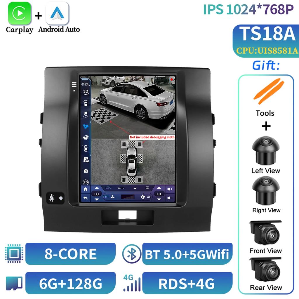 9.7inch Android 14 For Toyota Land Cruiser 2007-2015 Car Radio Multimedia Wireless Carplay Navigation 4G GPS Screen Stereo GPS