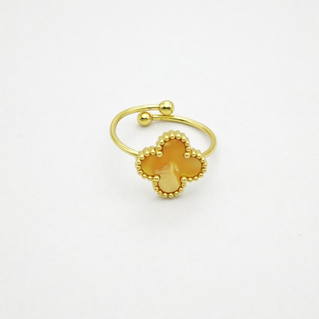 Vierblättriger Kleeblatt Goldplattierter Verstellbarer Ring für Damen - Elegantes Blumen-Design, Modischer und Schicker Schmuck für den Arbeitsweg