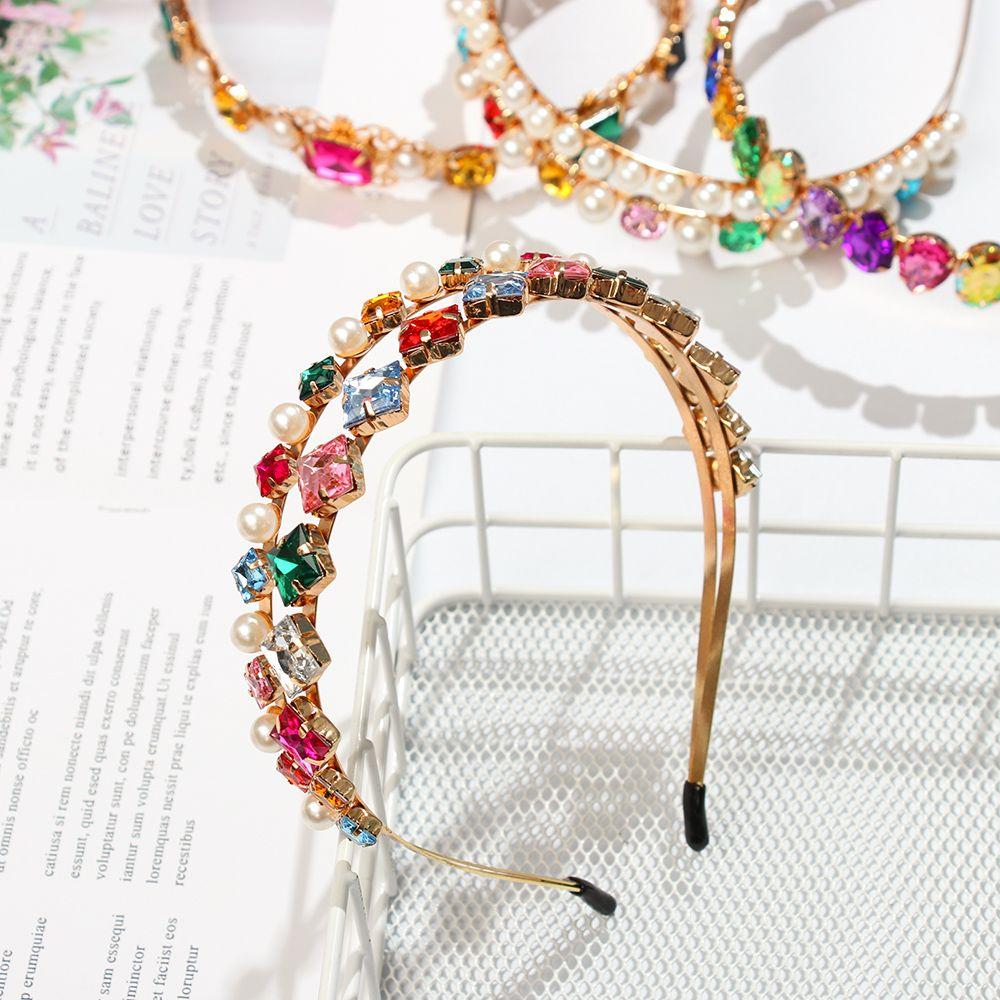 New Party Jewelry Gifts Elegant Pearl Hair Band Gem Crystal Head Wrap Rhinestone Headband