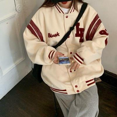 Casaco de beisebol bomber jaqueta solta retrô feminina tops harajuku plus size jaquetas de pelúcia streetwear