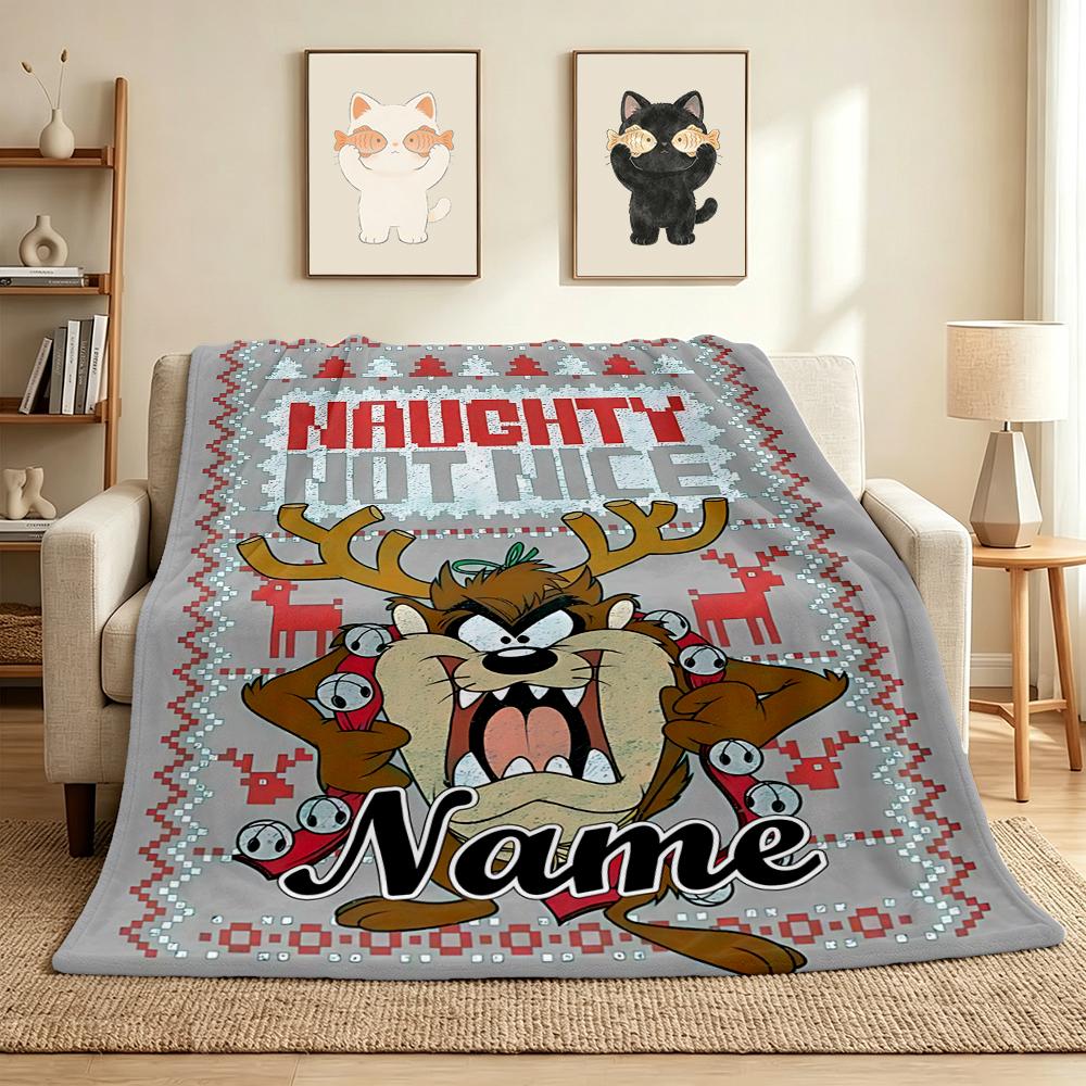 Custom Name Tazmanian Devil Flannel Blanket Throw Blanket Soft Warm Sofa Bed home Decor Unique Gift
