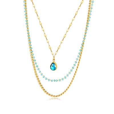 Necklace for Stainless Droplet Purple Droplet Gift Women, Gold, Steel, Hypoallergenic, 3-Row Necklace, Gold, Zirconia, Pendant,