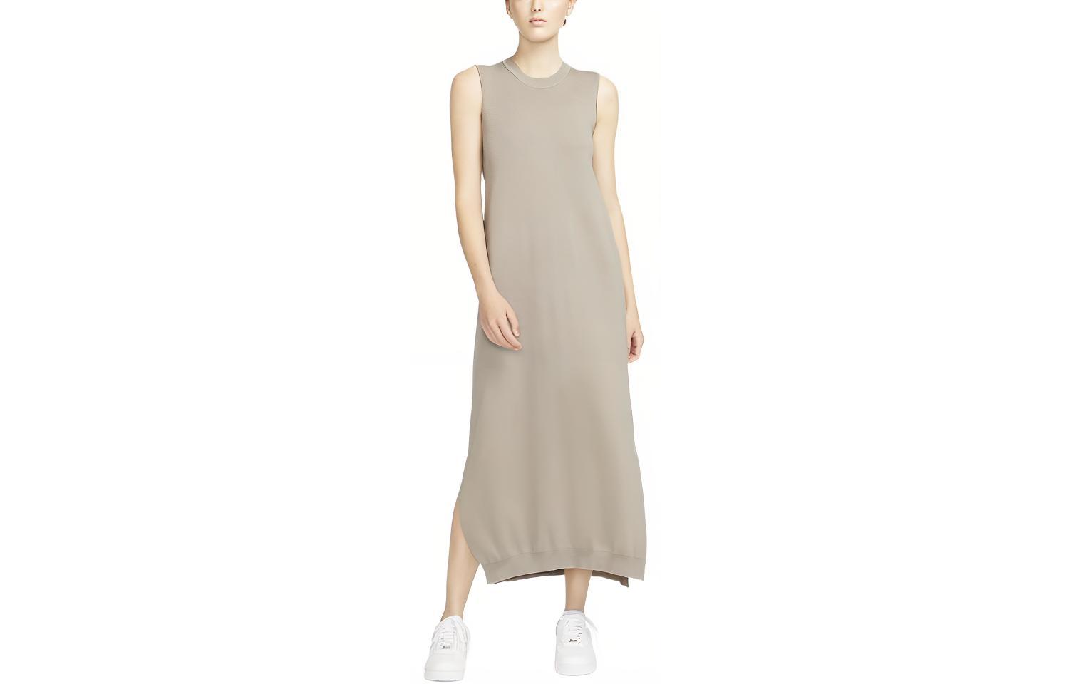 Nike Sleeveless Dresses Women s Stone Color Crew Neck Moderate Long DH2918-230 M