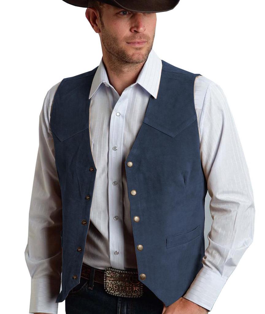Men's Suede Slim Fit Vest with Metal Buckle - Business Style