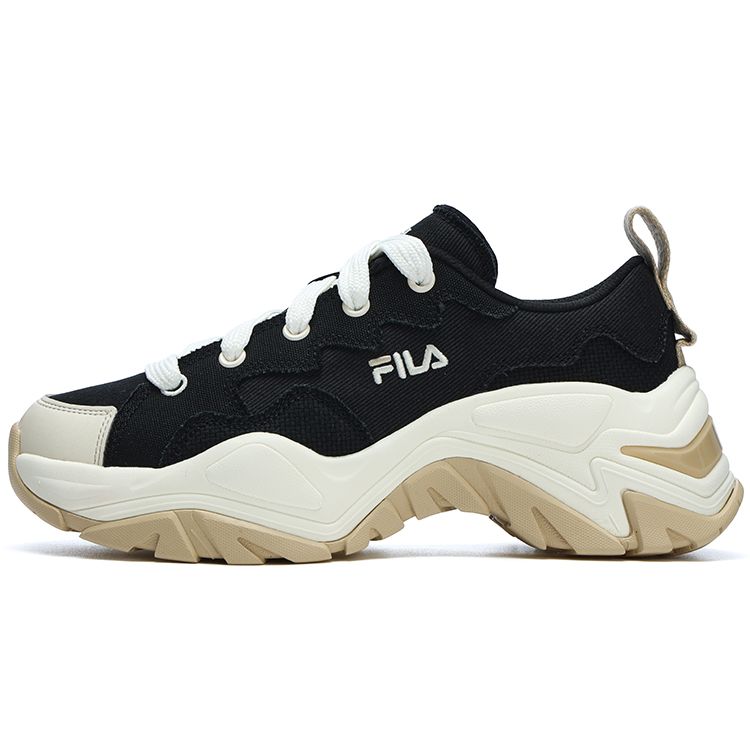 Fila Sofia Canvas Fishbone Shoes Thick Sole Wear-Resistant Height Increasing Low-Top Canvas Shoes Women Sneaker Black White F12W321304FBV