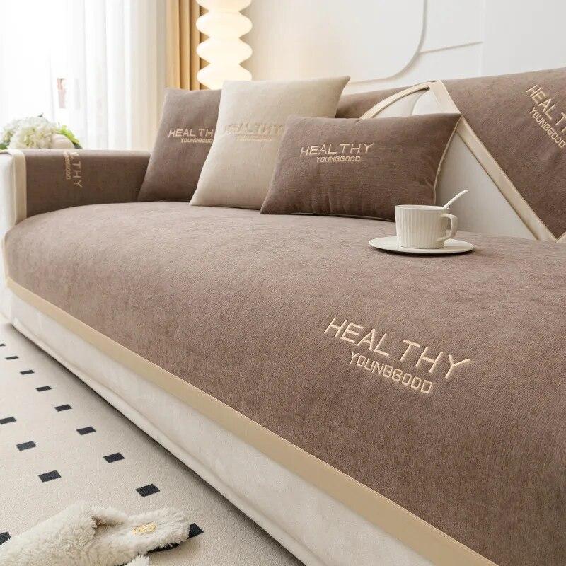 

Нескользящая диванная подушка из синели, универсальная подушка для дивана для гостиной, простой набор на спинку, роскошное полотенце для дивана с вышивкой 110x210cm 1pcs