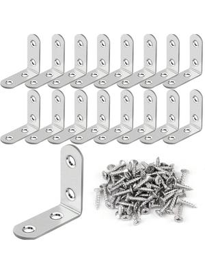 40/30pcs Stainless Steel L-Shaped Corner Brace Set with Screws for Wooden Shelves, Chairs, Vanities, Cabinets, Furniture Repair