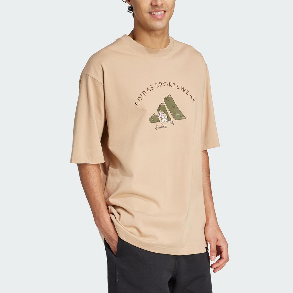 adidas Sportswear Codes Doodle Scooter Casual Round Neck Short Sleeve T-Shirt Men Tops Warm-Sand JJ3967