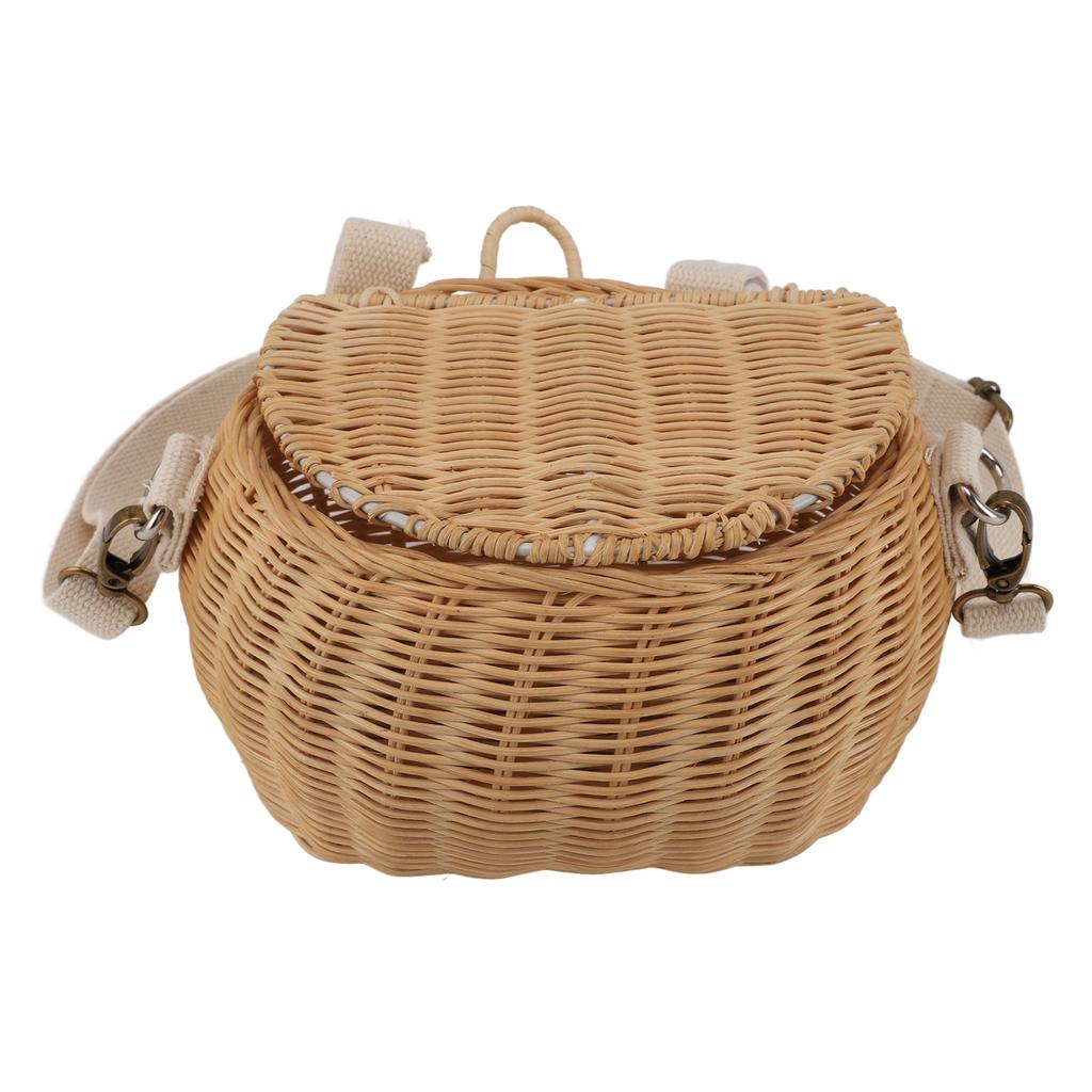 Kids Bike Basket Simple Lid Design Adjustable Strap Light Sturdy Kids Rattan Basket for Cycling School Travel