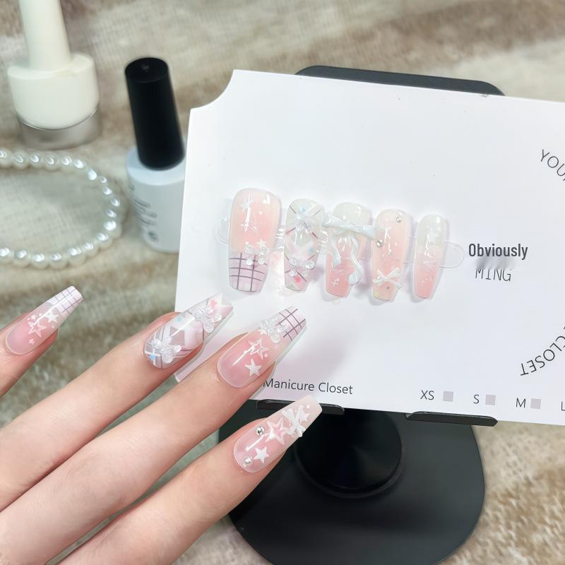 Handcrafted Sweet Tanggao Cat Eye Nails with Bow - High-End Removable Summer Nail Art