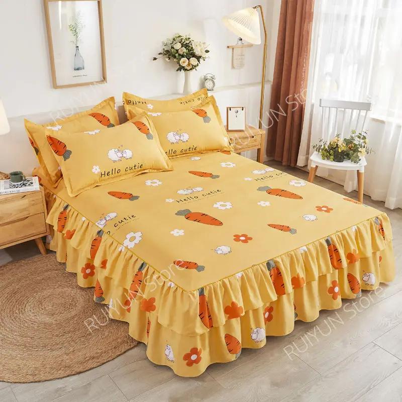Dekorativer Bettrock für Prinzessinnen-Schlafzimmer, zweilagig, Bettüberwurf, rutschfester Matratzenbezug, Tagesdecke, Bettlaken, Matratzenschoner
