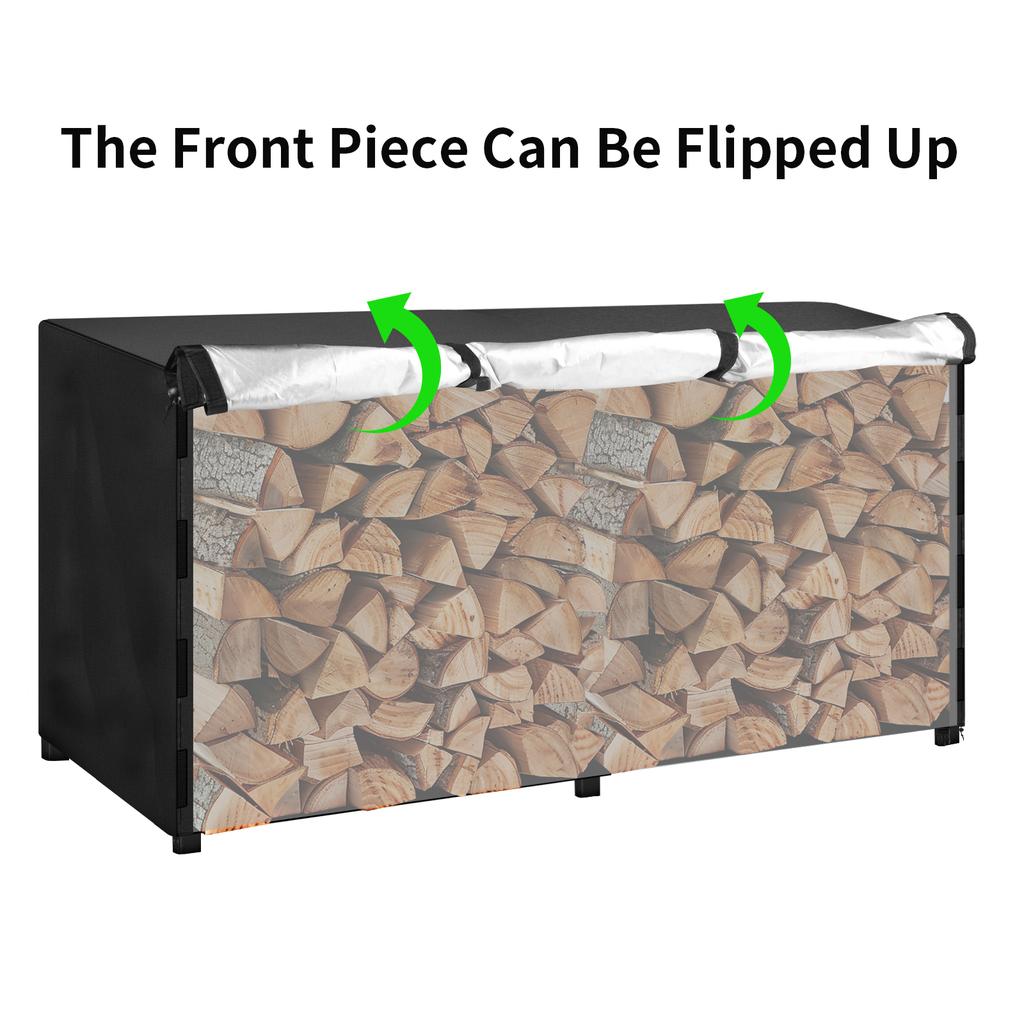 Log Rack Cover Outdoor Waterproof Wind/Snow Proof Firewood Covers Log Storage Covering for Patio Garden Backyard Oxford Fabric