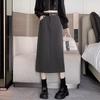 2024 Spring & Autumn High-Waist Slimming A-Line Midi Skirt - Black Versatile Split Skirt