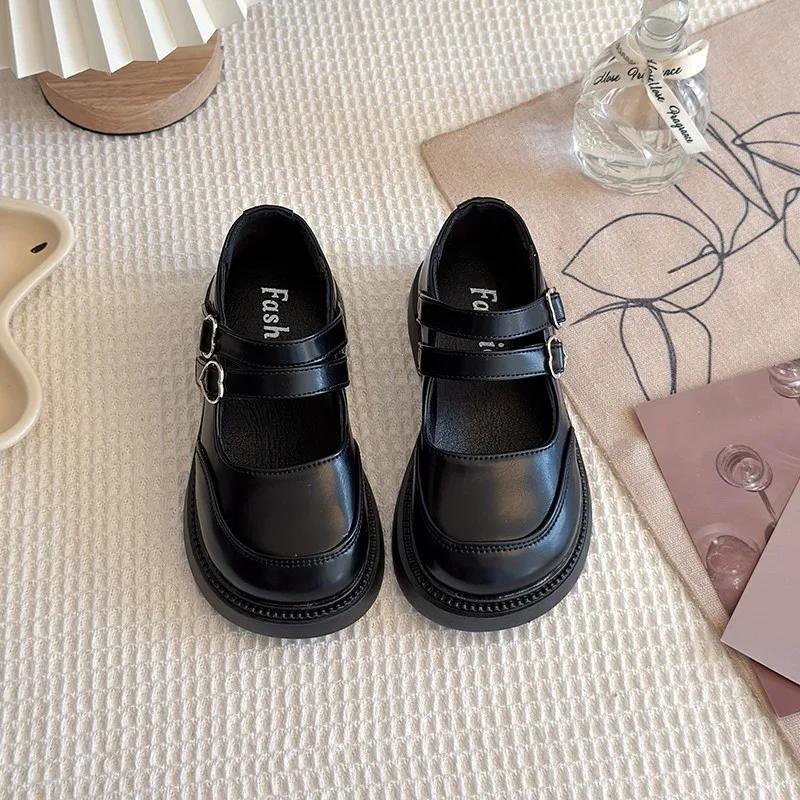 Girls Mary Janes Black Party Wedding Shoes Back To School Leather Shoes with Double Heart Buckle Classic Soft Fashion Princess