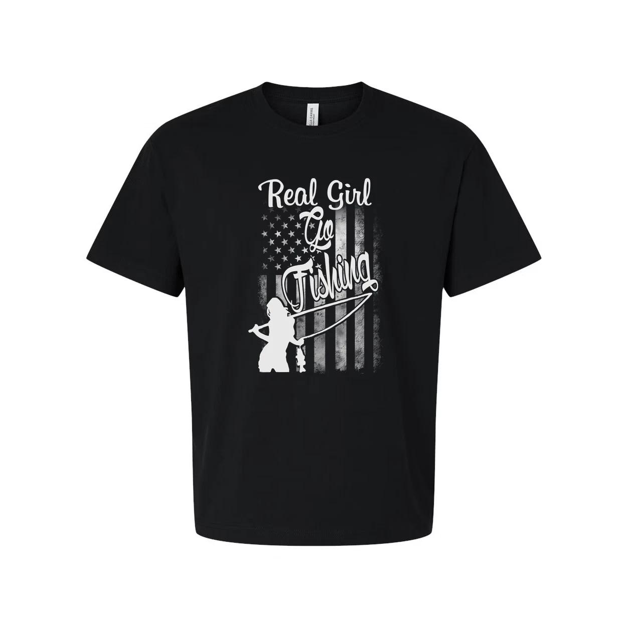 Real Girl Fishing Graphic Tee For Men Women Unisex Short Sleeve Shirt Soft Mater L