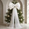Mesh Tulle Large Velvet Christmas Bow New Year Tree Bow with Long Tails Home Decor