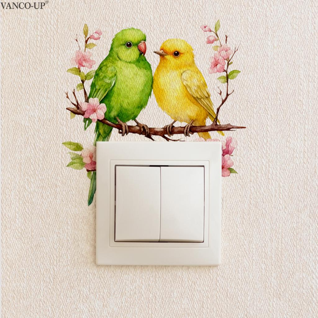 Colorful Bird Floral Switch Sticker Self-Adhesive Removable for Bedroom Living Room Background Wall Home Decor Art
