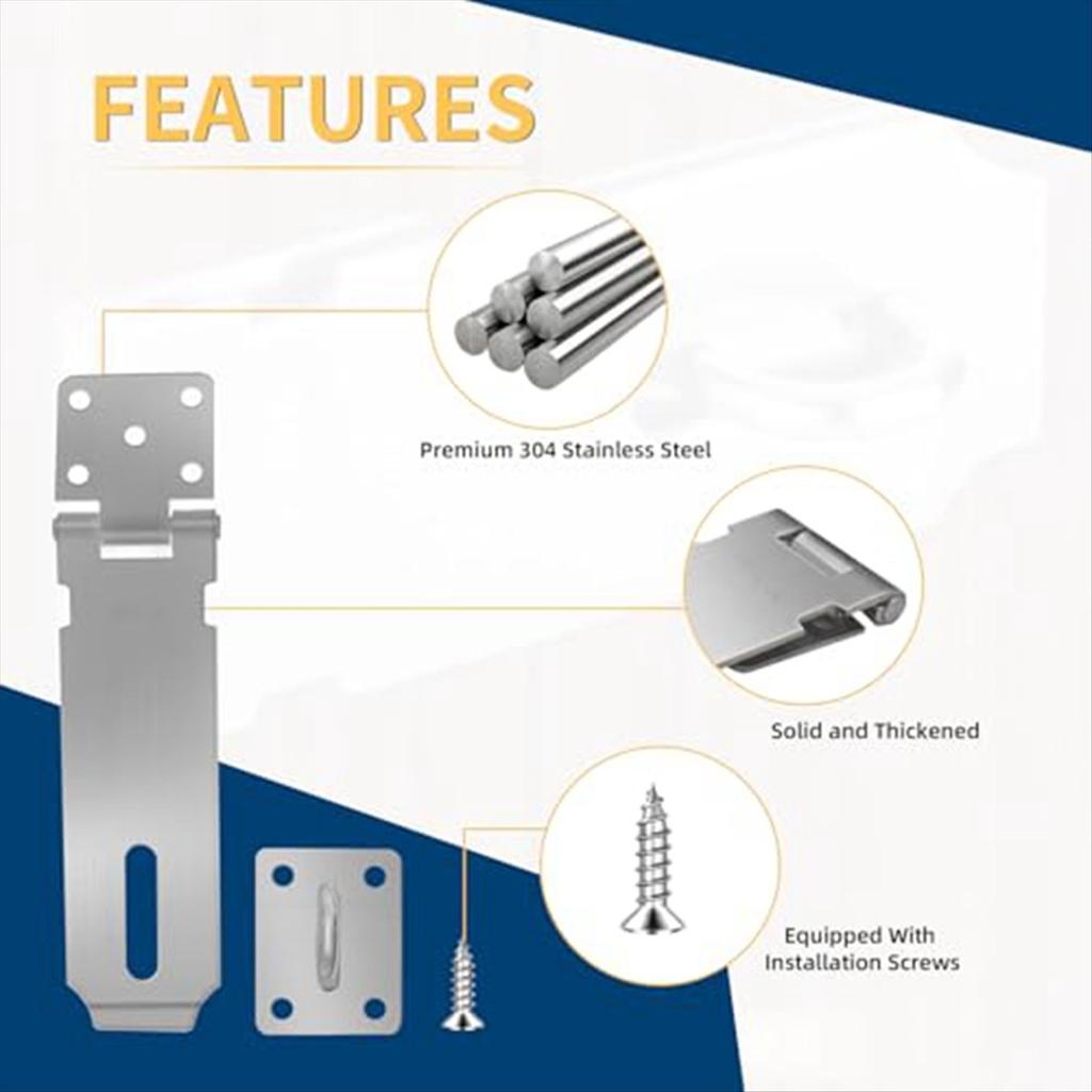 New 2 Sets 5 Inch Padlock Hasp Latch Locks, Stainless Steel Padlock with 1.5inch Long Shackle, Door Lock Latch Silver