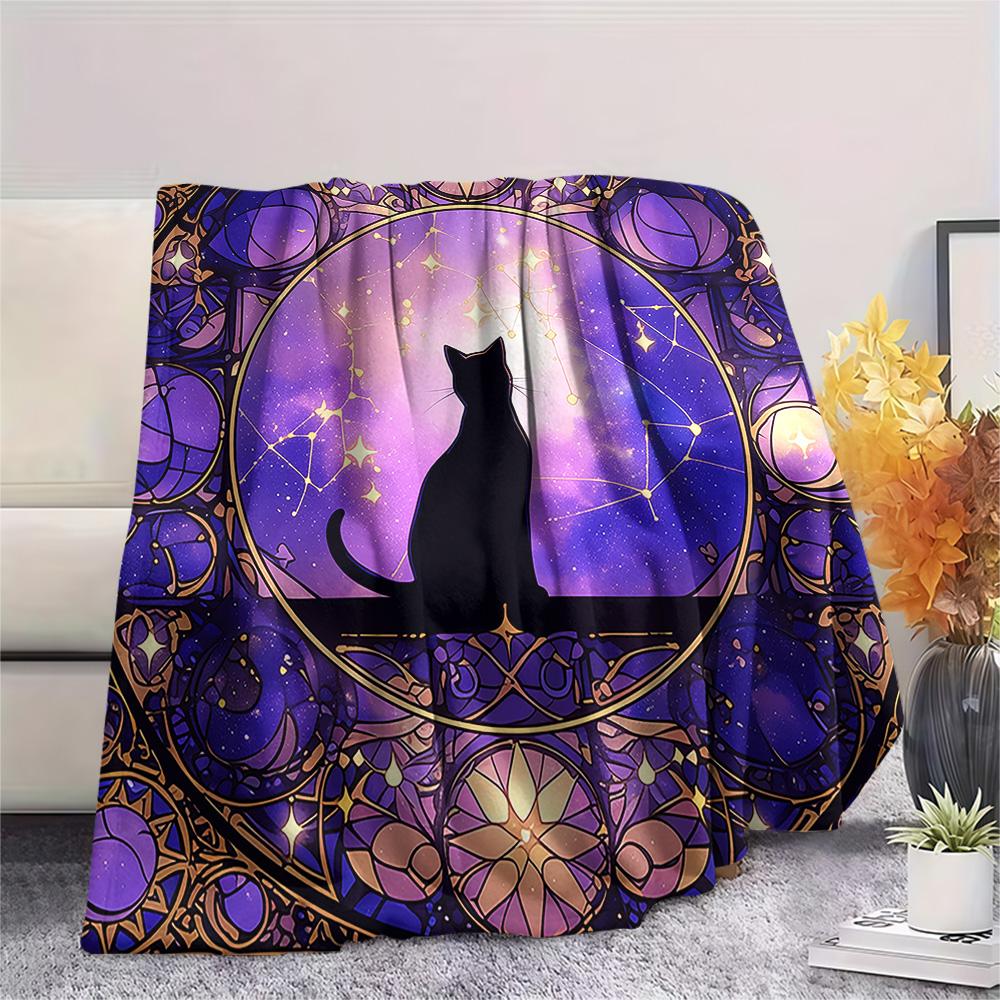 Black Cat Print Flannel Blanket, High Quality Comfortable for All Seasons, Home Decor, Warmth and Comfort, Perfect for Christmas Gifts
