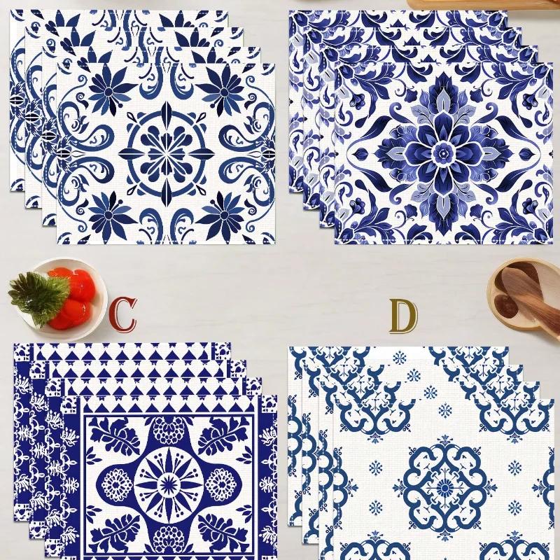 1 STuks 30x45cm Blauw En Wit Keramische Stijl Geometrisch Bohemien Placemat Tafelkleed Set Voor Koffiemok Kom En Borden Decoratie