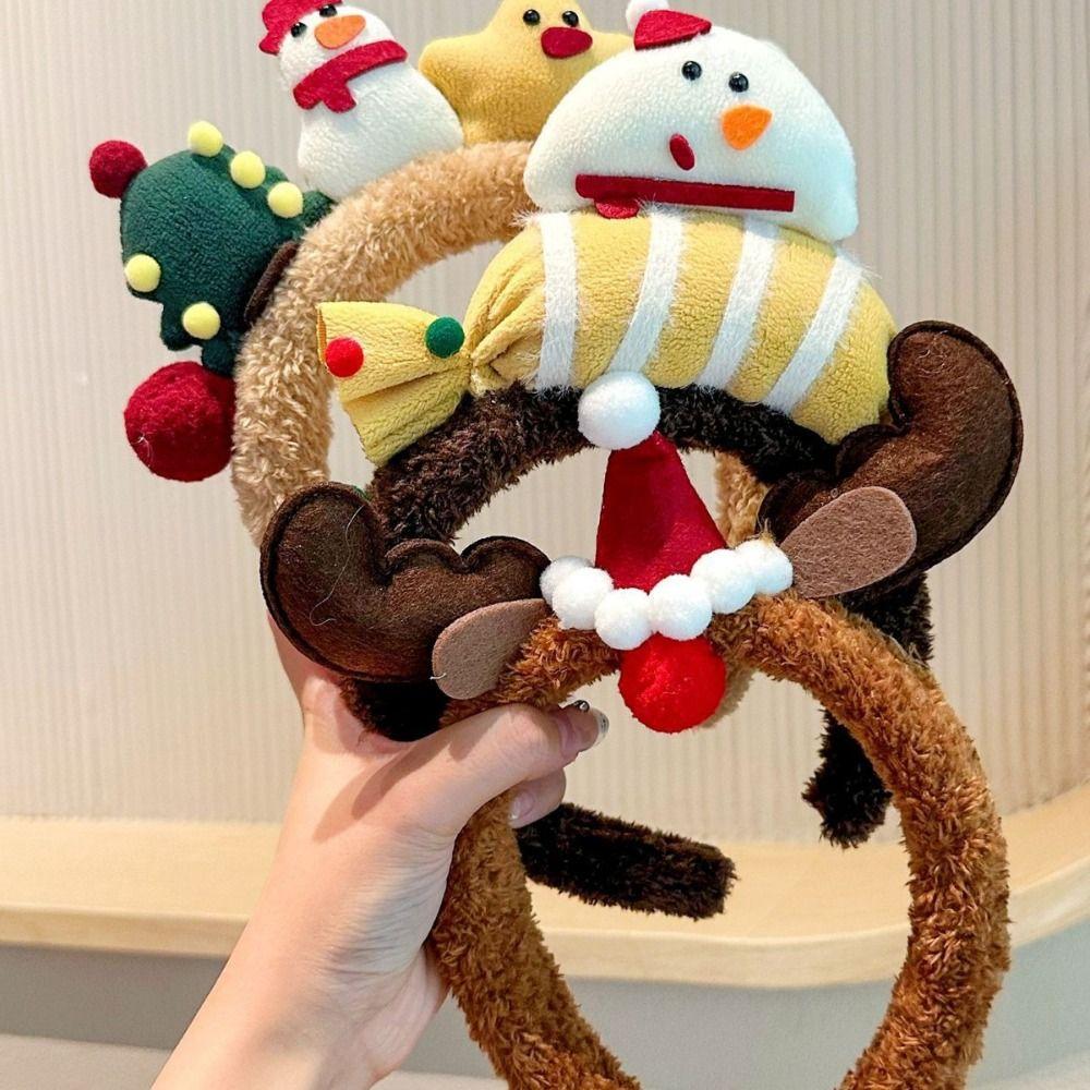Premiun Funny Elk Christmas Tree Headband Snowman Cartoon Cartoon Elk Hairband Bow Decoration Cute Hair Clasp Gifts