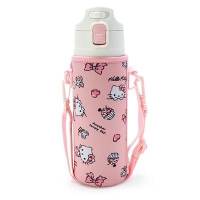 Children's Water Bottle 470ml Direct Drinking One Touch Stainless Steel Bottle Hello Kitty Hello Kitty Cold Storage Includes Pouch with Shoulde