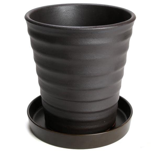 KANEYOSHI Flower Road Braun 7 Blumentopf mit stilvollem Mikawa-Ware-Topf mit Untersetzer Nr. Teller, Loch, Keramik, Biskuit, Braun, Nein. 7,