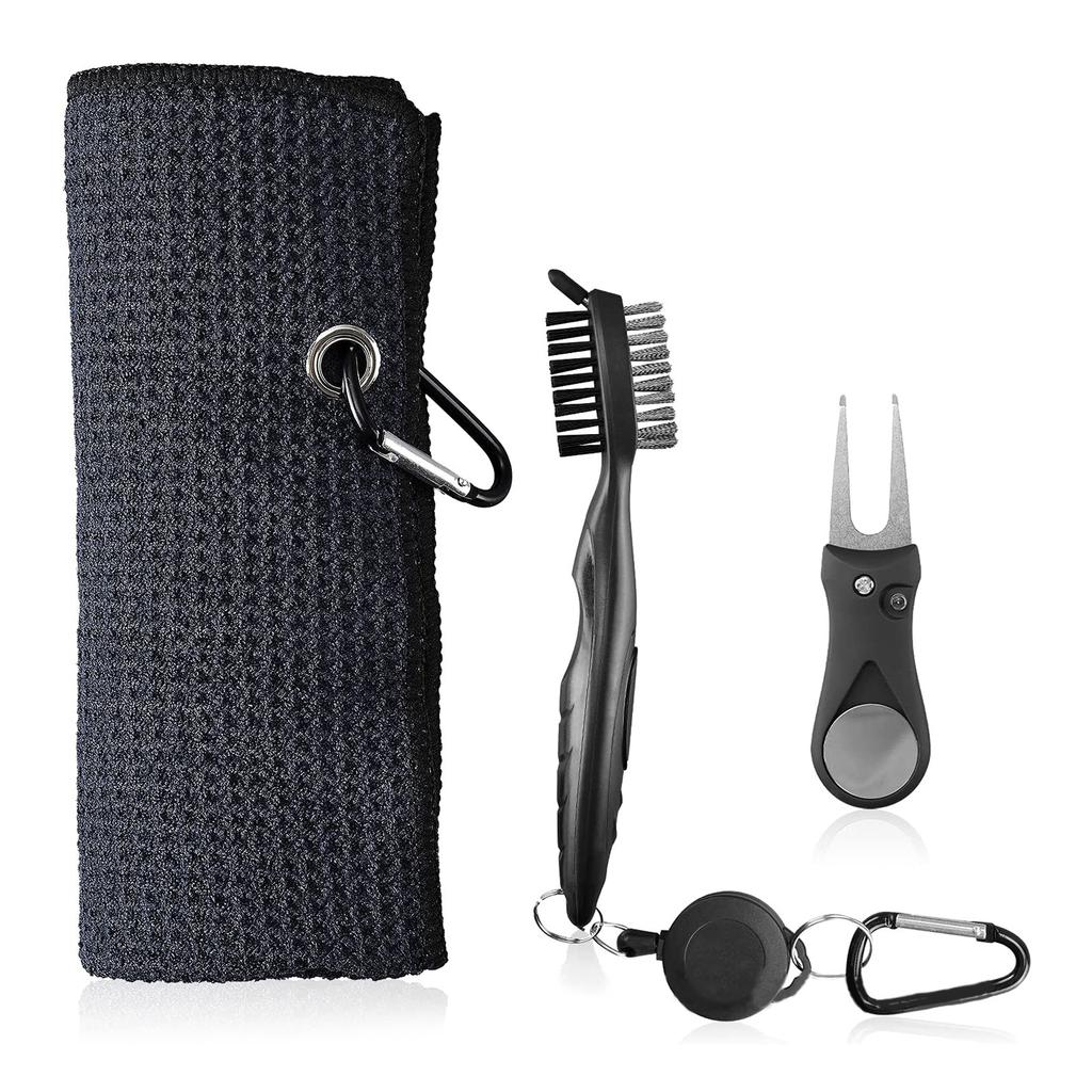 Golfschläger-Reinigungsset für Herren Damen Golftuch Bürste Faltbarer Linienmarker und Pitchgabel Zubehör
