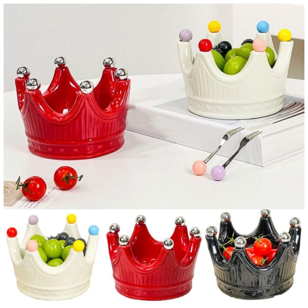 Ceramic Crown Fruit Tray with Fork Rustproof Dessert Salad Fork Home Gatherings