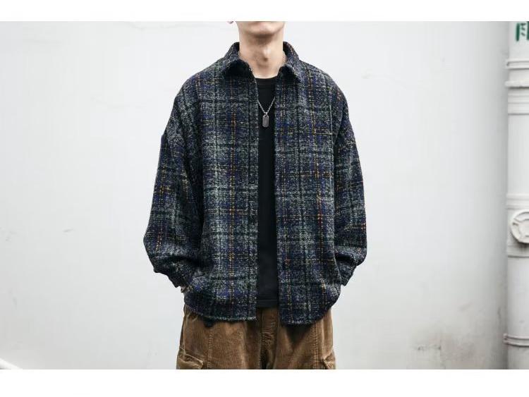 Men's Retro Plaid Wool Jacket - Long Sleeve, Versatile Casual Coat for Spring and Autumn