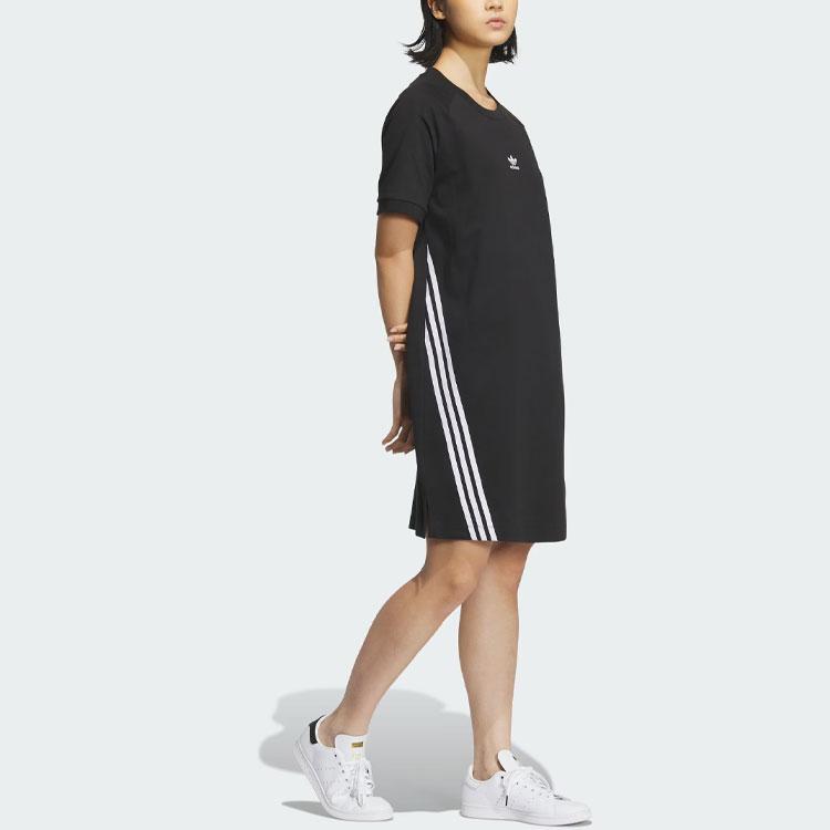 adidas Originals Sportswear Dress Color Block Comfortable Short Sleeve Dress Women Dresses Black JF0661