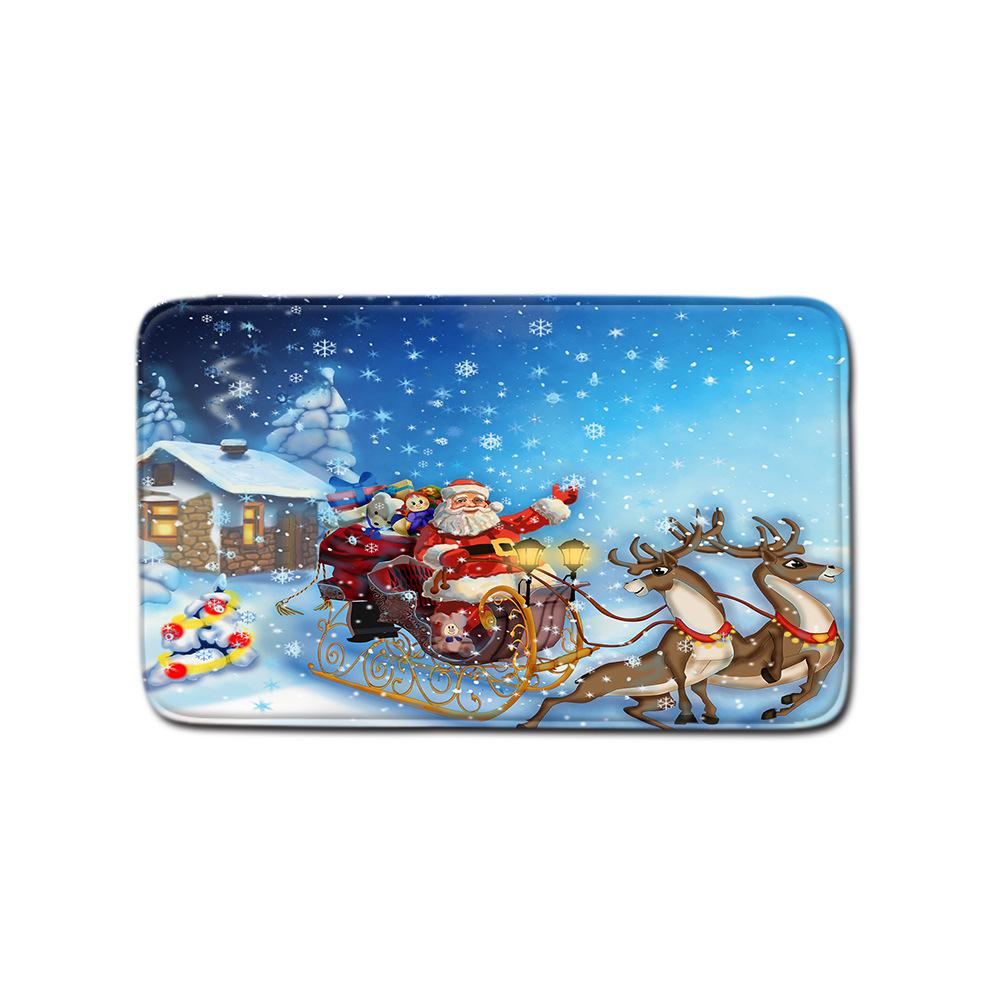 Christmas Waterproof Shower Curtain Four-Piece Floor Mat Combination Set Household Door Mat Bedroom Living Room Carpet