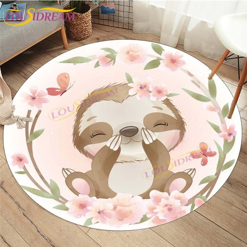 Cute Fox Elephant Printed Round Carpets Fashion Home Cartoon Round Floor Mat Children Rug for Room Baby Play Mat Room Round Rugs