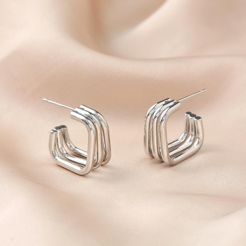 Minimalist Geometric S925 Sterling Silver Hoop Earrings