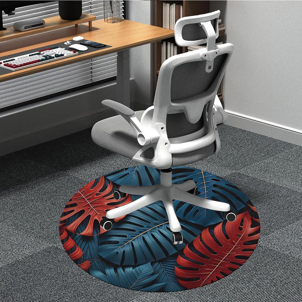 1pc Tropical Leaves Office Round Area Rug, Indoor Mat Suitable For Office, Under Office Chairs Bedroom Living Room Home Decor, Room Deco