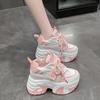Fashion Women High Platform Casual Leather Shoes 2025 New Autumn Lace-up Chunky Sneakers 10.5CM Wedges Hidden Heels Leisure Shoes Woman